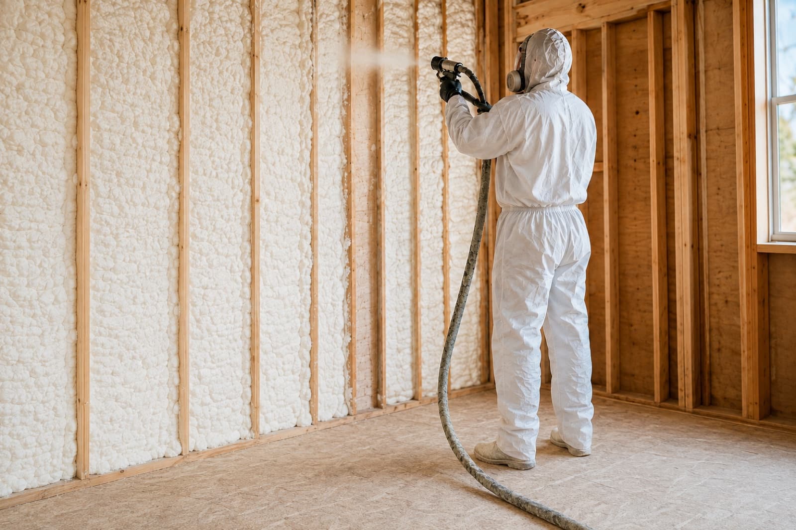 iFOAM installer spray foaming a wall cavity